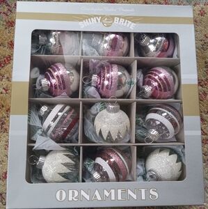 Christopher radko shiny brite pink and tinsel 1.75" rounds